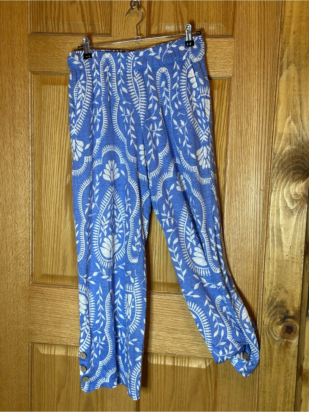 Joie 100% Linen 2-Piece Matching Set vibrant blue & white paisley block print SM - Picture 4 of 12